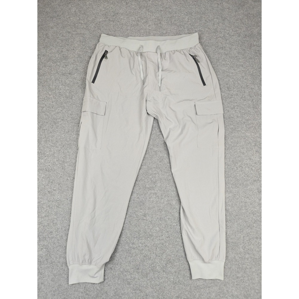 Pants Mens XL Gray Woven Jogger Elastic Waist Cargo Zip Pockets Stretch Athletic